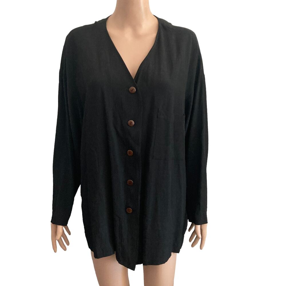 Ann Tjian for Kenar Shirt Womens Large Button Front Black